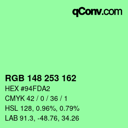 Color code: RGB 148 253 162 | qconv.com