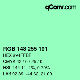 颜色代码: RGB 148 255 191 | qconv.com