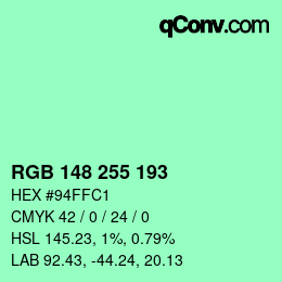 颜色代码: RGB 148 255 193 | qconv.com