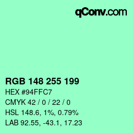 Color code: RGB 148 255 199 | qconv.com