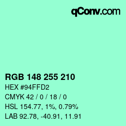 Color code: RGB 148 255 210 | qconv.com