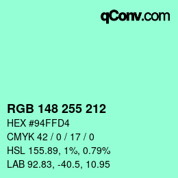 Color code: RGB 148 255 212 | qconv.com