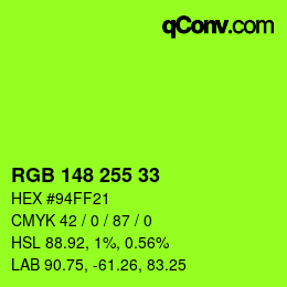 Color code: RGB 148 255 33 | qconv.com