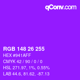 Color code: RGB 148 26 255 | qconv.com