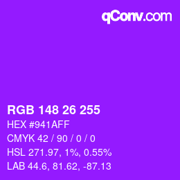 Color code: RGB 148 26 255 | qconv.com