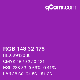 カラーコード: RGB 148 32 176 | qconv.com