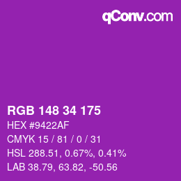 颜色代码: RGB 148 34 175 | qconv.com