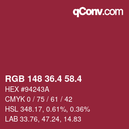 カラーコード: RGB 148 36.4 58.4 | qconv.com