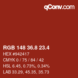カラーコード: RGB 148 36.8 23.4 | qconv.com