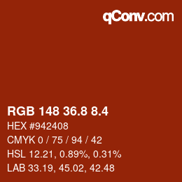 カラーコード: RGB 148 36.8 8.4 | qconv.com