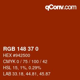 颜色代码: RGB 148 37 0 | qconv.com