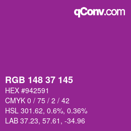 カラーコード: RGB 148 37 145 | qconv.com