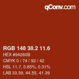 カラーコード: RGB 148 38.2 11.6 | qconv.com