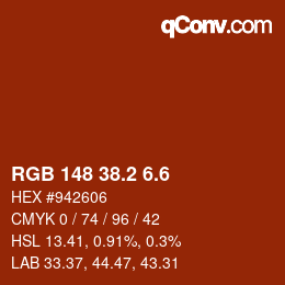 カラーコード: RGB 148 38.2 6.6 | qconv.com