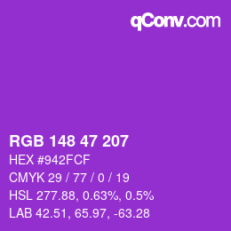 カラーコード: RGB 148 47 207 | qconv.com