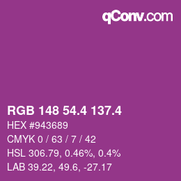 カラーコード: RGB 148 54.4 137.4 | qconv.com
