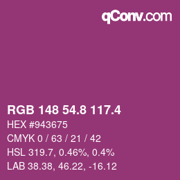 カラーコード: RGB 148 54.8 117.4 | qconv.com