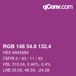 カラーコード: RGB 148 54.8 132.4 | qconv.com