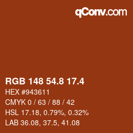 カラーコード: RGB 148 54.8 17.4 | qconv.com