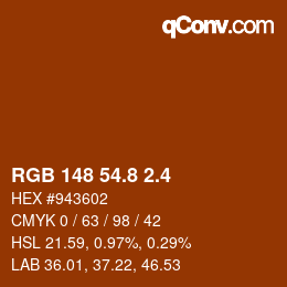 カラーコード: RGB 148 54.8 2.4 | qconv.com