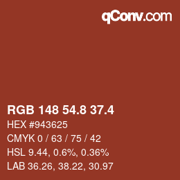 カラーコード: RGB 148 54.8 37.4 | qconv.com