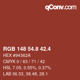 カラーコード: RGB 148 54.8 42.4 | qconv.com