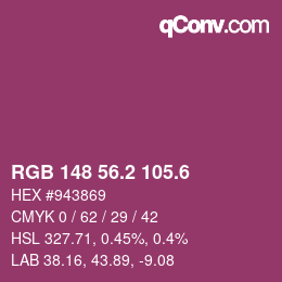 カラーコード: RGB 148 56.2 105.6 | qconv.com