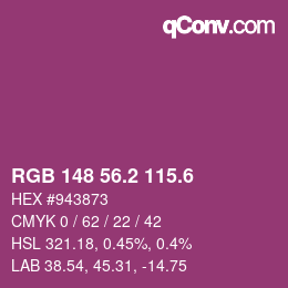 カラーコード: RGB 148 56.2 115.6 | qconv.com