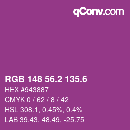 カラーコード: RGB 148 56.2 135.6 | qconv.com