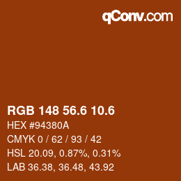 カラーコード: RGB 148 56.6 10.6 | qconv.com