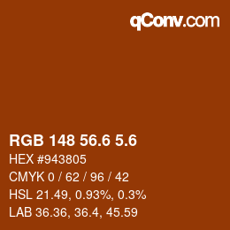 カラーコード: RGB 148 56.6 5.6 | qconv.com
