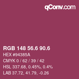 カラーコード: RGB 148 56.6 90.6 | qconv.com