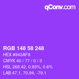 颜色代码: RGB 148 58 248 | qconv.com