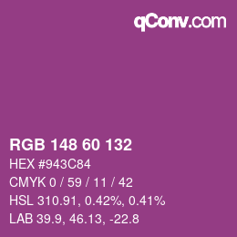 カラーコード: RGB 148 60 132 | qconv.com