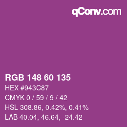 カラーコード: RGB 148 60 135 | qconv.com