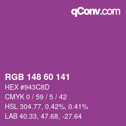 カラーコード: RGB 148 60 141 | qconv.com