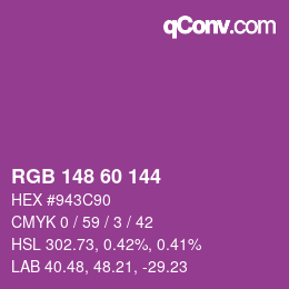 カラーコード: RGB 148 60 144 | qconv.com