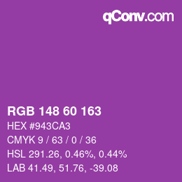 カラーコード: RGB 148 60 163 | qconv.com