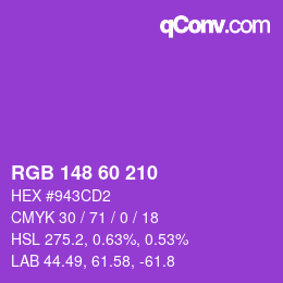 颜色代码: RGB 148 60 210 | qconv.com