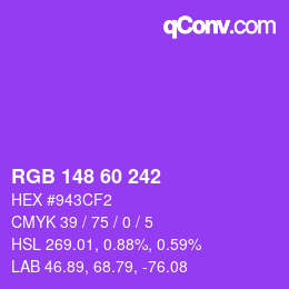 Color code: RGB 148 60 242 | qconv.com