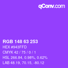 Farbcode: RGB 148 63 253 | qconv.com