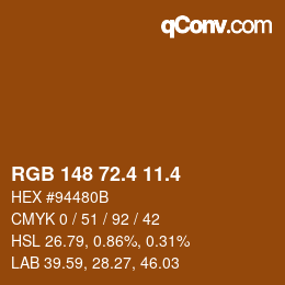 カラーコード: RGB 148 72.4 11.4 | qconv.com