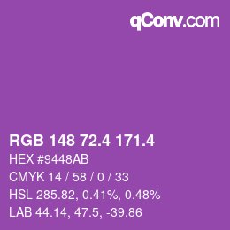 カラーコード: RGB 148 72.4 171.4 | qconv.com