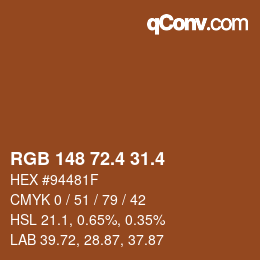 カラーコード: RGB 148 72.4 31.4 | qconv.com
