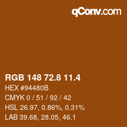 カラーコード: RGB 148 72.8 11.4 | qconv.com