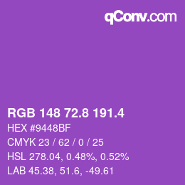 カラーコード: RGB 148 72.8 191.4 | qconv.com