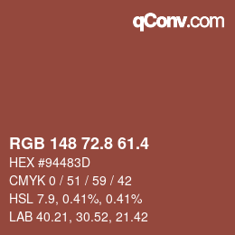 カラーコード: RGB 148 72.8 61.4 | qconv.com