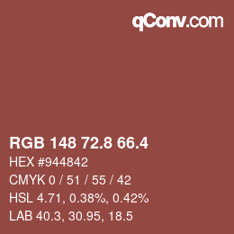 カラーコード: RGB 148 72.8 66.4 | qconv.com