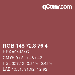 カラーコード: RGB 148 72.8 76.4 | qconv.com