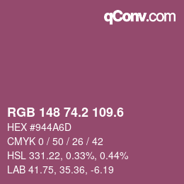 カラーコード: RGB 148 74.2 109.6 | qconv.com